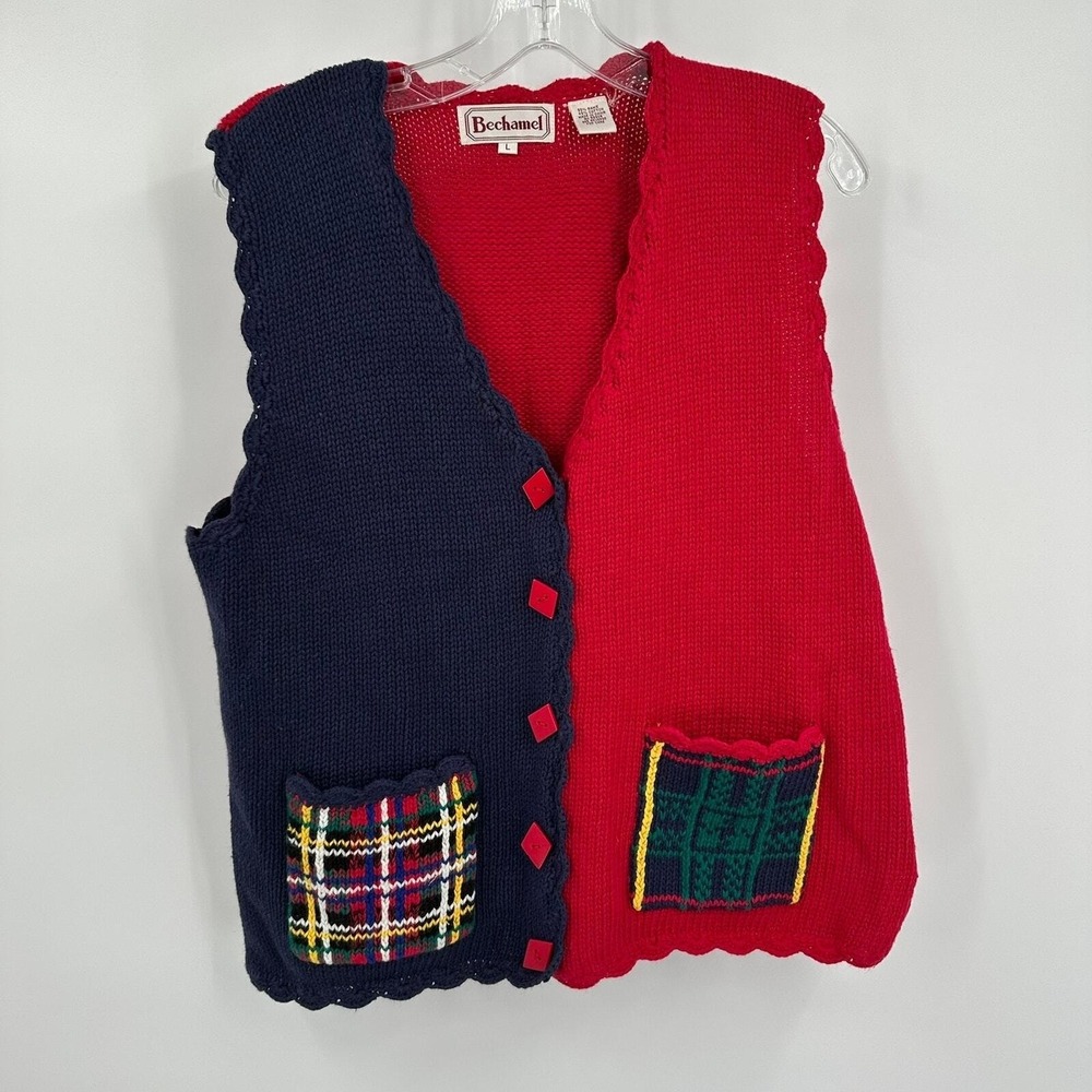 Bechamel Womens Cottagecore Patchwork Sweater Vest Size L Academia Preppy Quirky